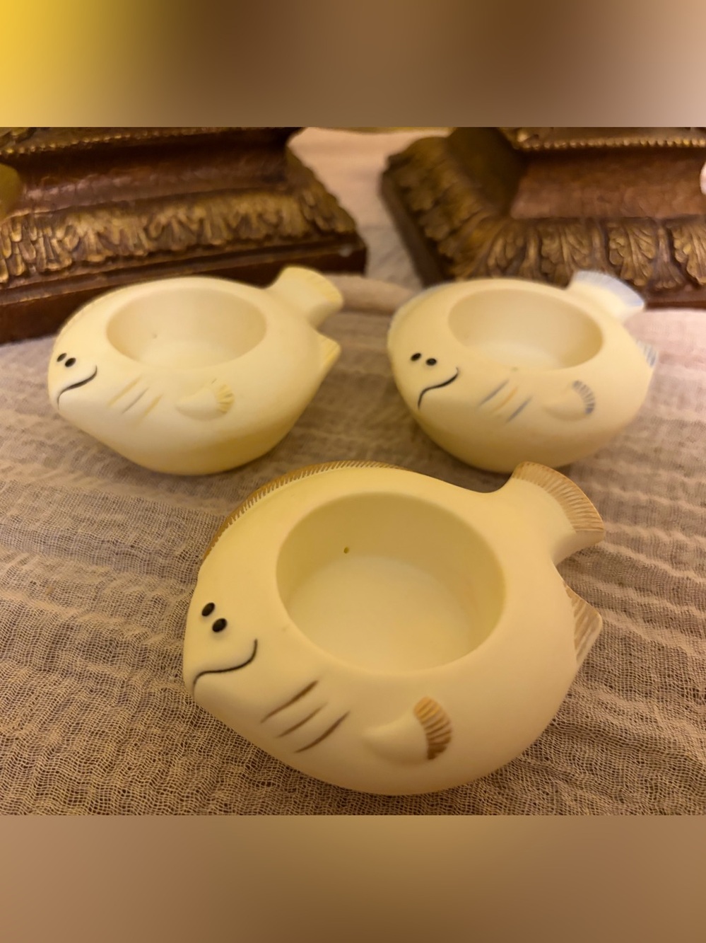 Set of 3 Vintage 80s Ceramic Fish Votive Candle Holders Ring Dishes